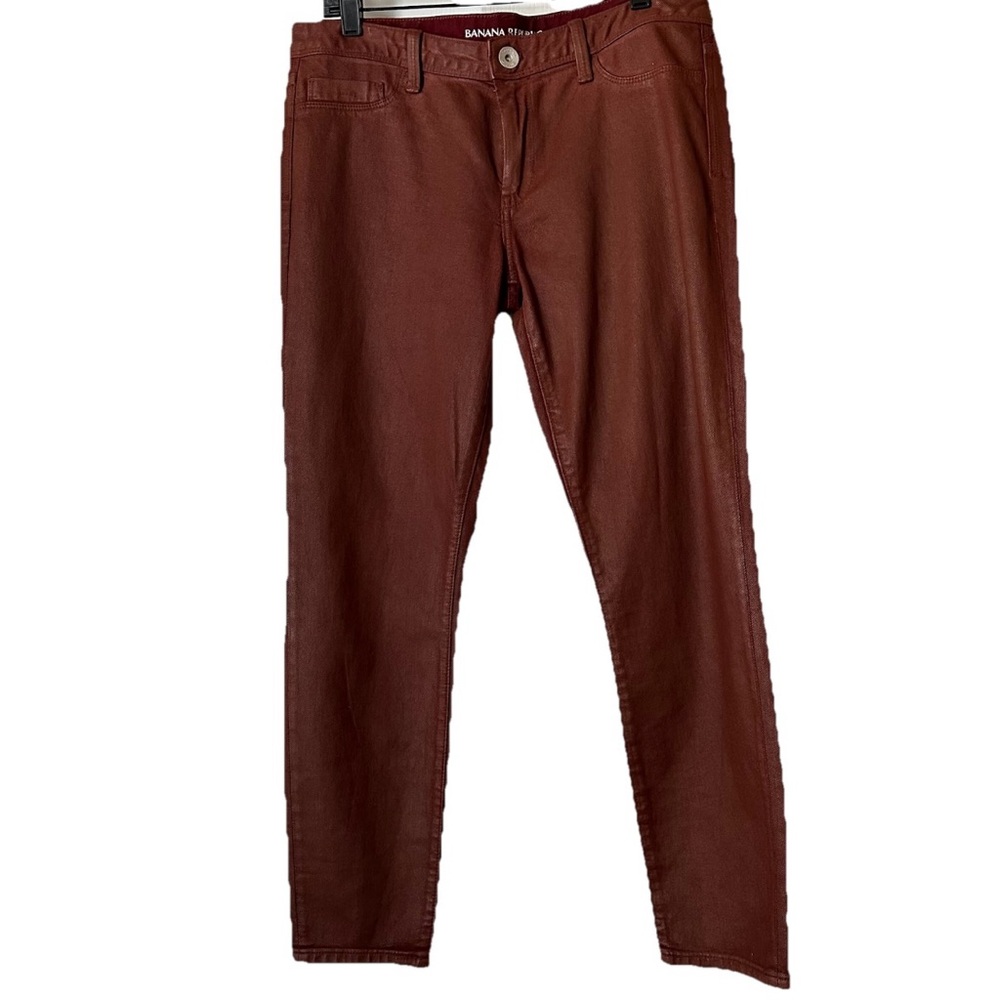New Banana Republic Coated Burgundy Maroon Mid Rise Stretch Skinny Jeans Size 30